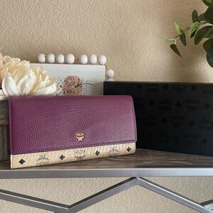 MCM signature logo-print coated canvas fold wallet